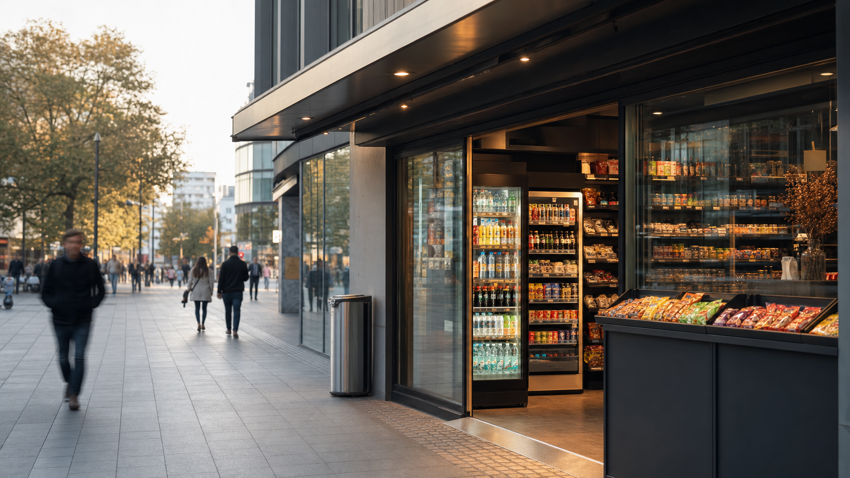 Drinks und Snacks in der Kiosk-Ladenfront